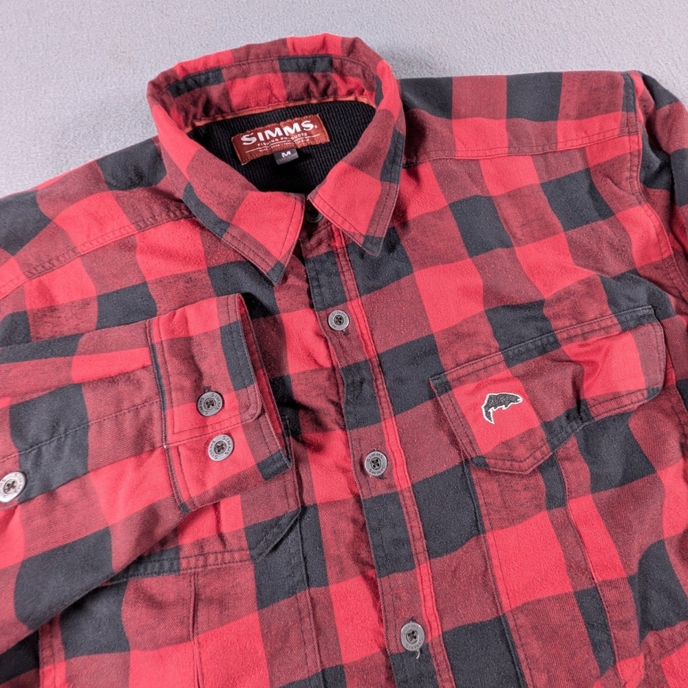 Simms Flannel Shirt Mens Size Medium Buffalo Plaid Thermal Lined Outdoors